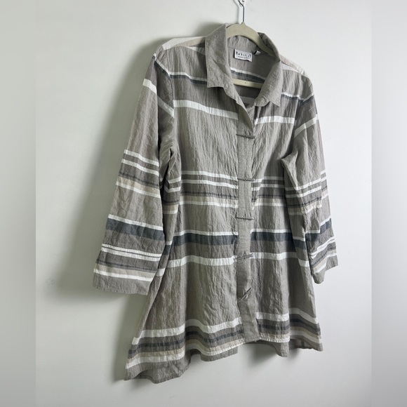 NWOT Habitat Small Shades Of Taupe Cotton Artsy Bohemian Relaxed Fit Tunic Top - Picture 2 of 10